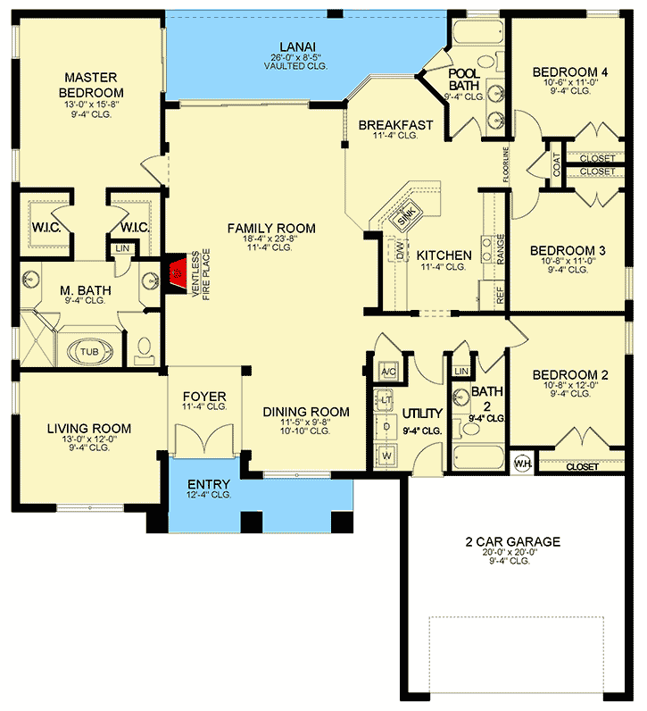 Plan 82260KA: One Story Home Plan with Bold Covered Entry - Floor Plan - Main Level - Florida-Style, Ranch, Southern, Traditional