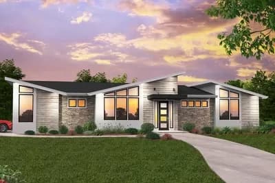 3-Bed Modern House Plan with Optional Exteriors
