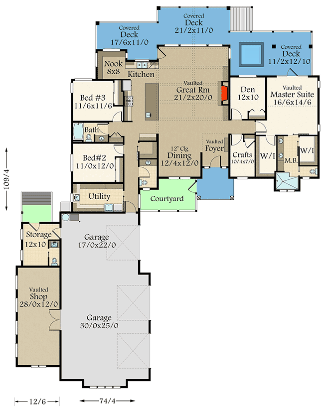 Plan 85303MS: Mountain Craftsman Home Plan with Garage Workshop - 2597 Sq Ft - Floor Plan - Main Level - Craftsman, Mountain, Northwest, Rustic