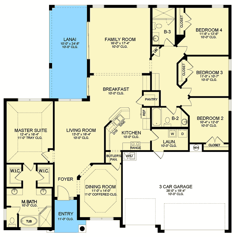 Plan 82267KA: One-Story Ranch House Plan with Split Bedroom Layout - Floor Plan - Main Level - European, Ranch, Traditional