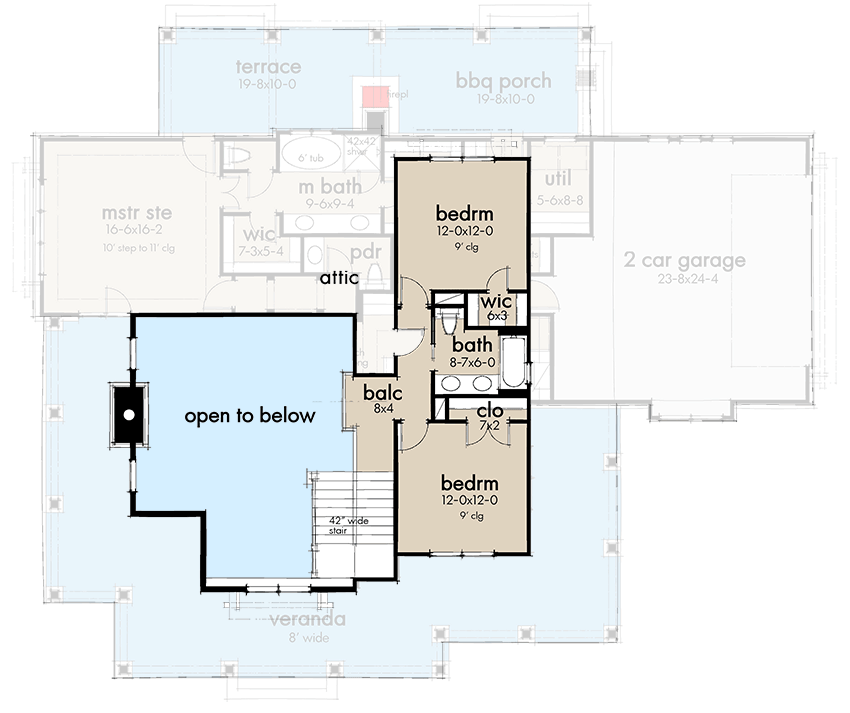Plan 16908WG: Eye-Catching Modern Farmhouse with Two-Story Great Room - 2214 Sq Ft - Floor Plan - Second Level - Country, Farmhouse, Modern Farmhouse, New American, Traditional