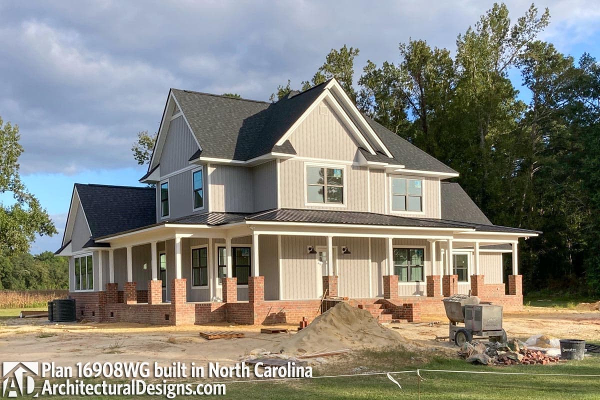 build gallery item - Modern Farmhouse Plan 16908WG comes to life in North Carolina