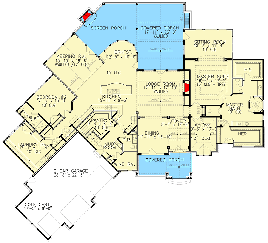 Plan 25668GE: Mountain Craftsman Home Plan with Front-Facing Garage - Floor Plan - Main Level - Country, Craftsman, Mountain, Rustic