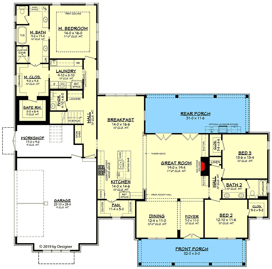 Plan 51801HZ: Modern Farmhouse Plan with Brick and Board and Batten Exterior - Floor Plan - Main Level - Country, Craftsman, Modern Farmhouse, Southern, Traditional