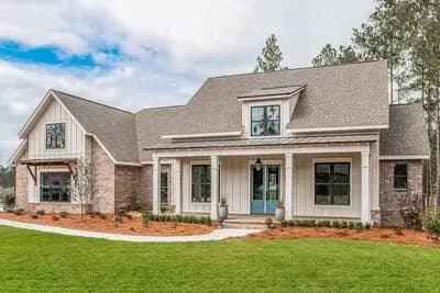 Modern Farmhouse Plan with Brick and Board and Batten Exterior