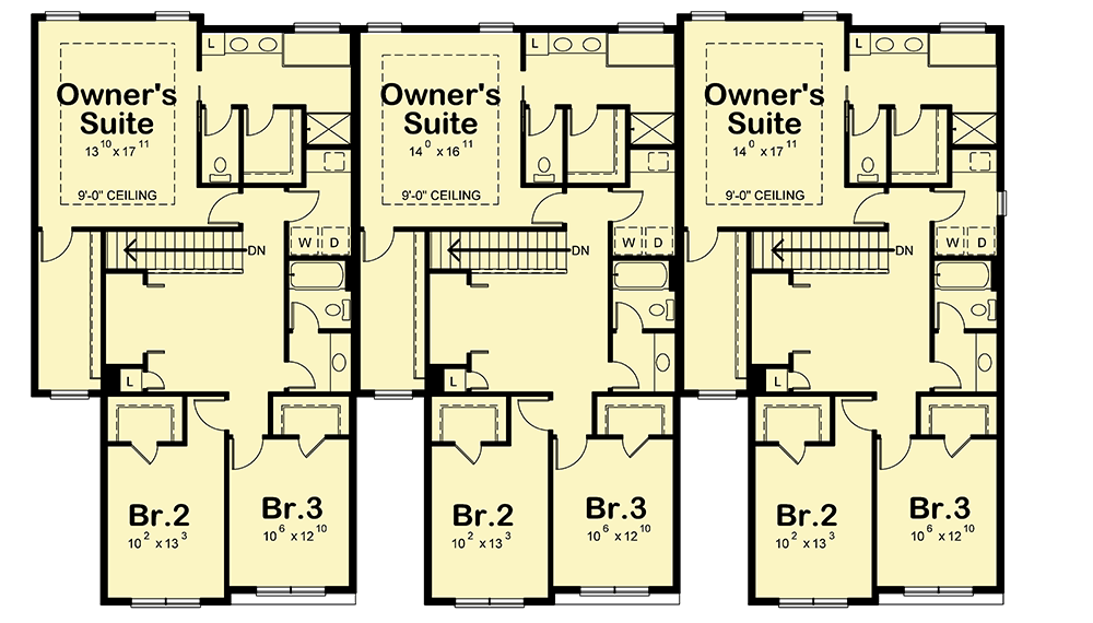 Plan 42585DB: 3-Unit Multi-Family Home Plan  - Floor Plan - 2nd Floor - Country, Craftsman, Traditional