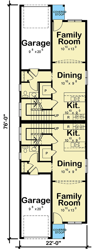 Plan 42586DB: Duplex House Plan for the Narrow Lot - Floor Plan - Main Level - Contemporary, Northwest