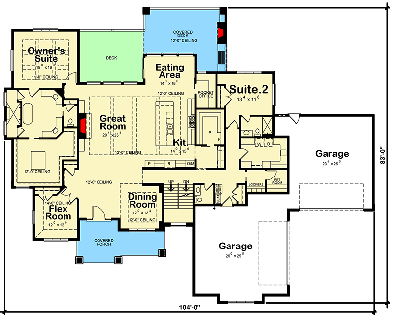 Plan 42587DB: Stone and Stucco House Plan with Finished Basement - Floor Plan - Main Level - Craftsman, New American, Traditional