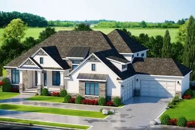 Stone and Stucco House Plan with Finished Basement