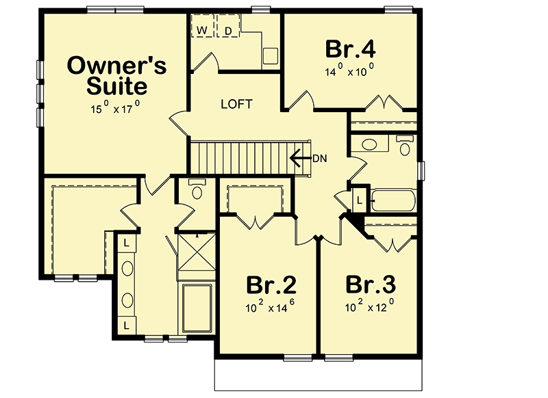 Plan 42588DB: Darling Craftsman House Plan with Second-Level Bedrooms - Floor Plan - 2nd Floor - Craftsman, New American, Northwest