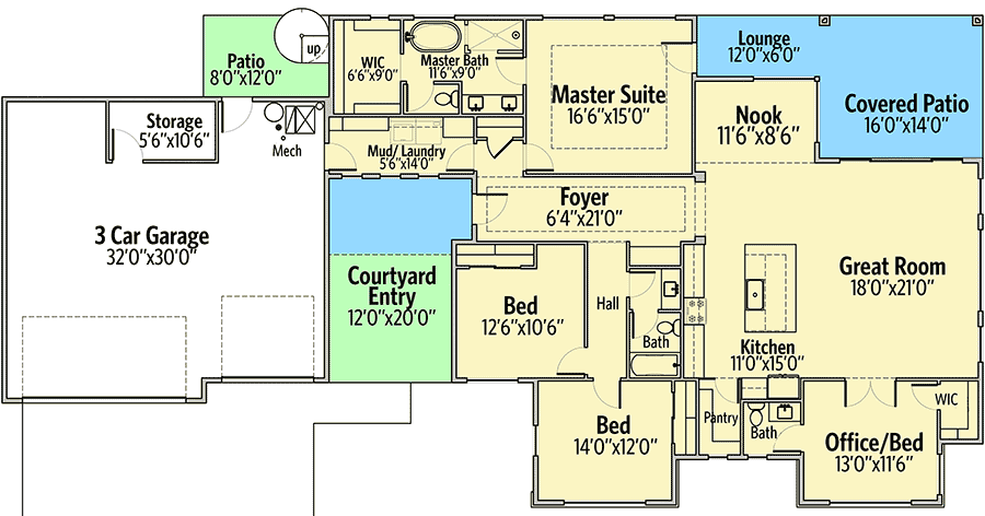 Plan 370005SEN: Contemporary Oasis House Plan with Roof Top Terrace - Floor Plan - Main Level - Adobe , Contemporary, Florida-Style, Southern, Southwest, Vacation