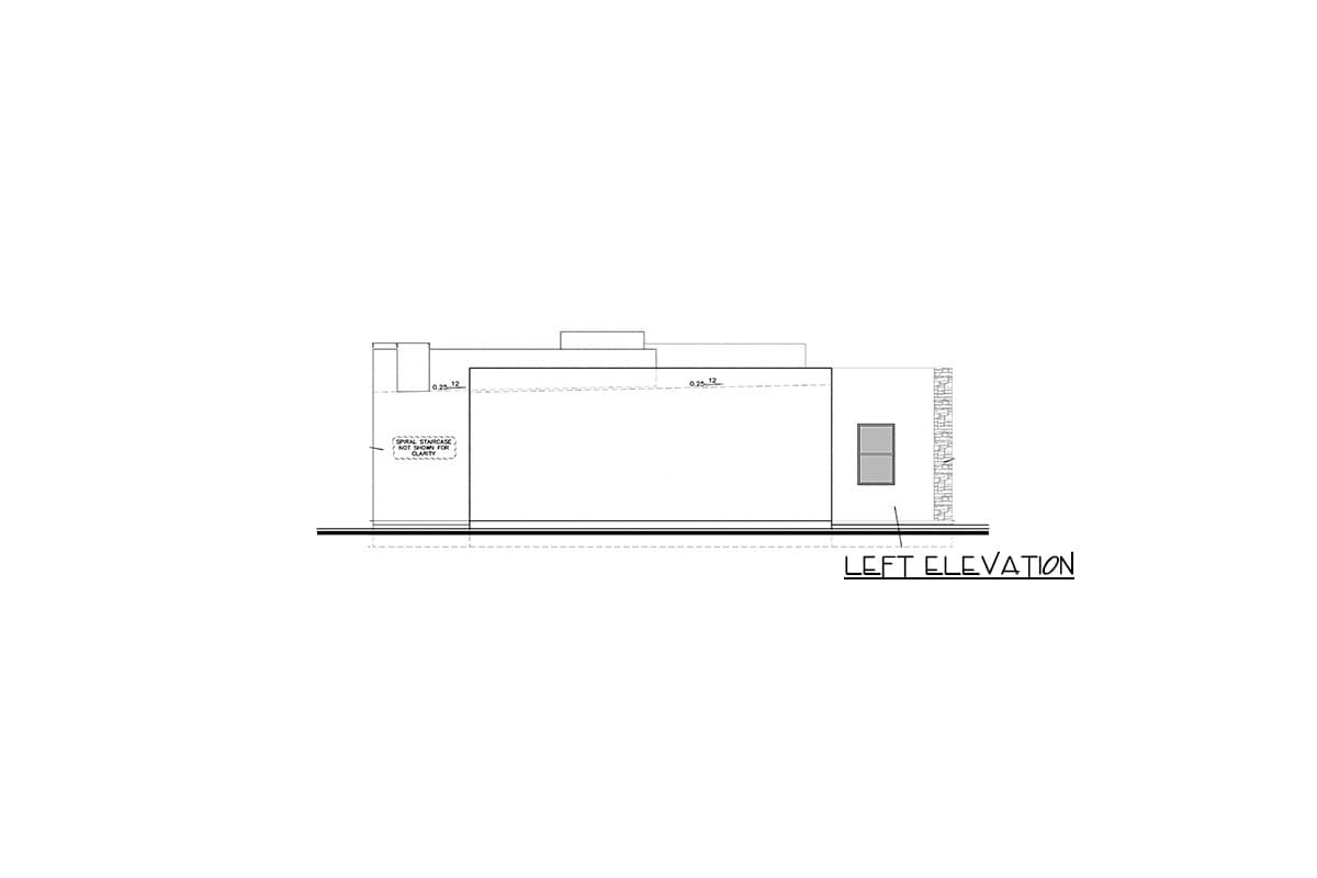 Architectural drawing: Left elevation of a house plan showing a single window and stone accent.