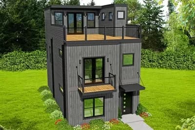 Modern House Plan with 3rd Floor Mezzanine - 1834 Sq Ft