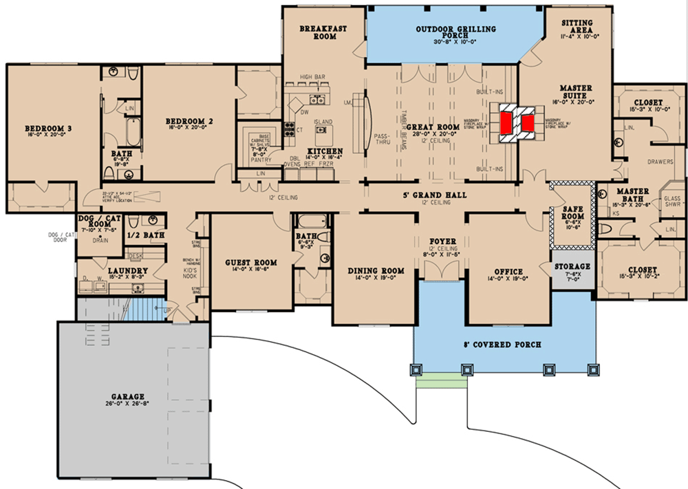 Plan 70623MK: Gorgeous Craftsman House Plan with Private Master Suite - 5098 Sq Ft - Floor Plan - Main Level - Country, Craftsman, Mountain, New American, Northwest, Rustic