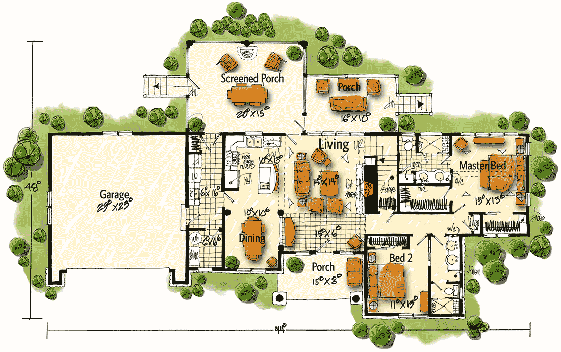 Plan 12963KN: Rugged Mountain House Plan with 2-Car-Front-Facing Garage - Floor Plan - Main Level - Country, Craftsman, Mountain, Northwest, Rustic, Vacation