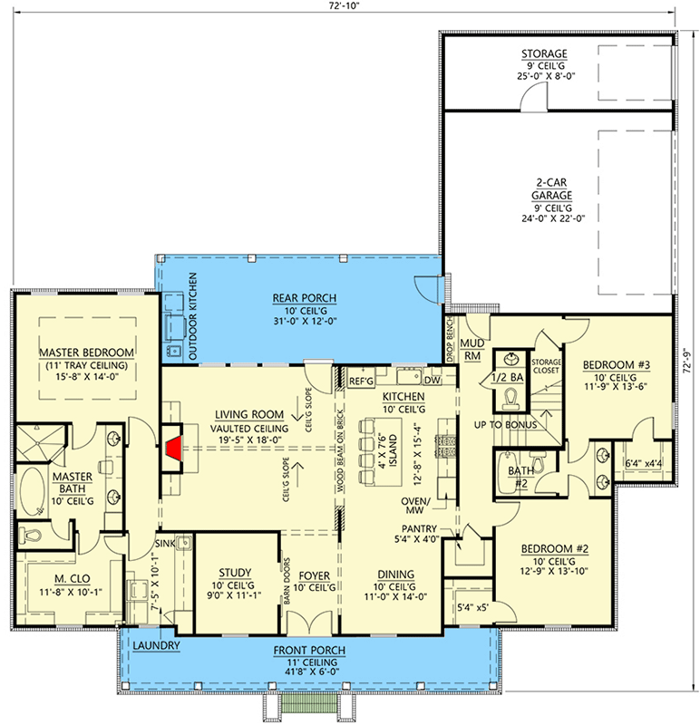 Plan 56439SM: Modern Farmhouse Plan with Outdoor Kitchen and Vaulted Living Room - 2315 Sq Ft - Floor Plan - Main Level - Country, Farmhouse, Modern Farmhouse, Southern