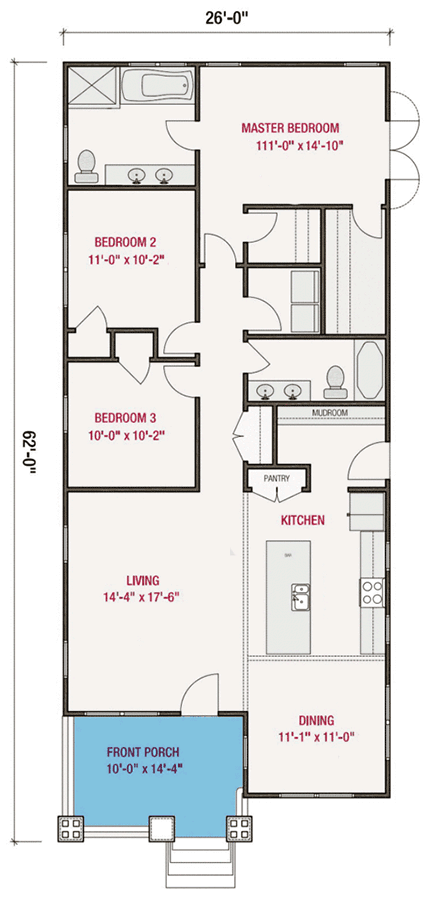 Plan 50174PH: 3-Bed Cottage House Plan for the Narrow Lot - Floor Plan - Main Level - Bungalow, Cottage, Craftsman, Northwest