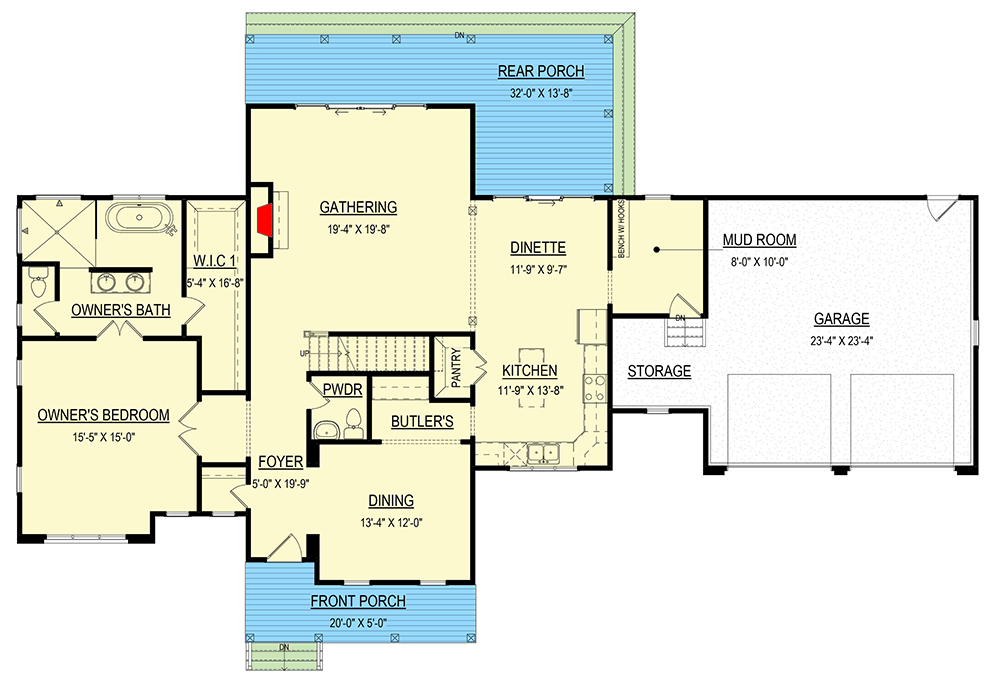 Plan 83608CRW: Darling Farmhouse Cottage Plan with 2-Car Garage - Floor Plan - Main Level - Cottage, Country, Farmhouse, Modern Farmhouse, New American