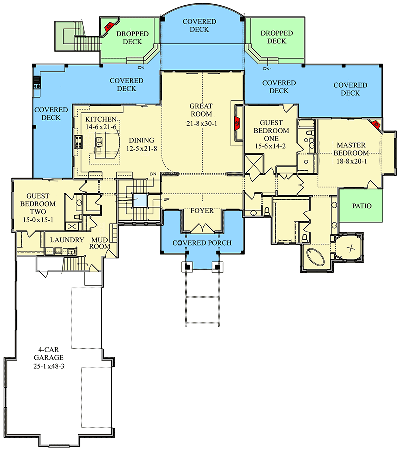 Plan 95073RW: Grand Mountain House Plan with Ample Outdoor Living - Floor Plan - Main Level - Craftsman, Mountain, Northwest, Rustic