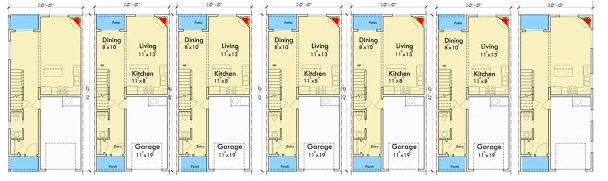 Plan 38030LB: 7-Unit House Plan with Varying Units - Floor Plan - Main Level - Craftsman, Northwest, Traditional