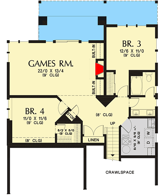 Plan 69731AM: Modern Prairie-Style House Plan for a Rear Sloping Lot - 2608 Sq Ft - Floor Plan - Lower Level - Contemporary, Modern, Northwest, Prairie