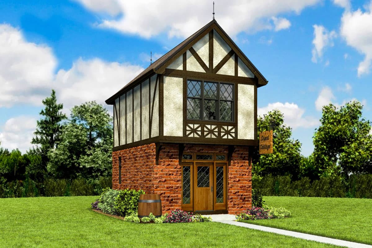 Plan 69733AM: Tiny Tudor Style Guest Cottage House Plan - Image #4 - Cottage, European, Tudor