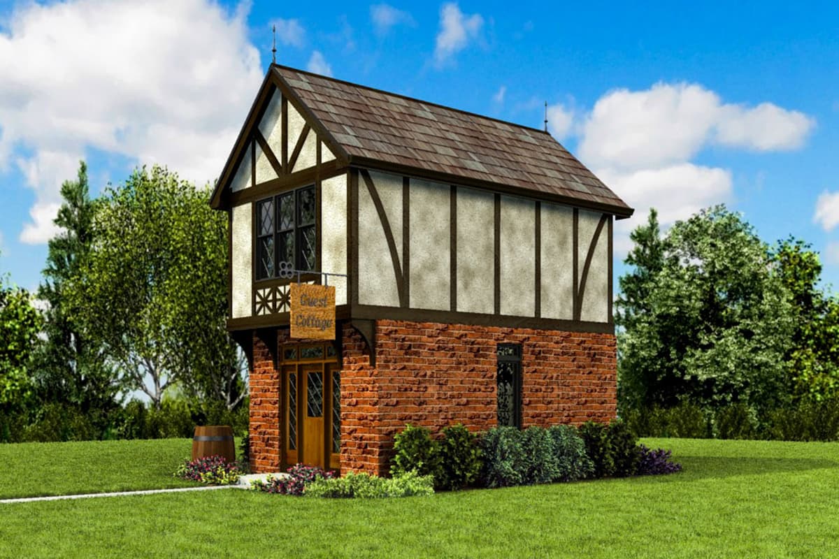 Plan 69733AM: Tiny Tudor Style Guest Cottage House Plan - Image #12 - Cottage, European, Tudor