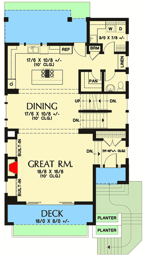 Plan 69734AM: Contemporary House Plan for the Up-Sloping Lot - Floor Plan - Main Level - Contemporary, Modern, Northwest