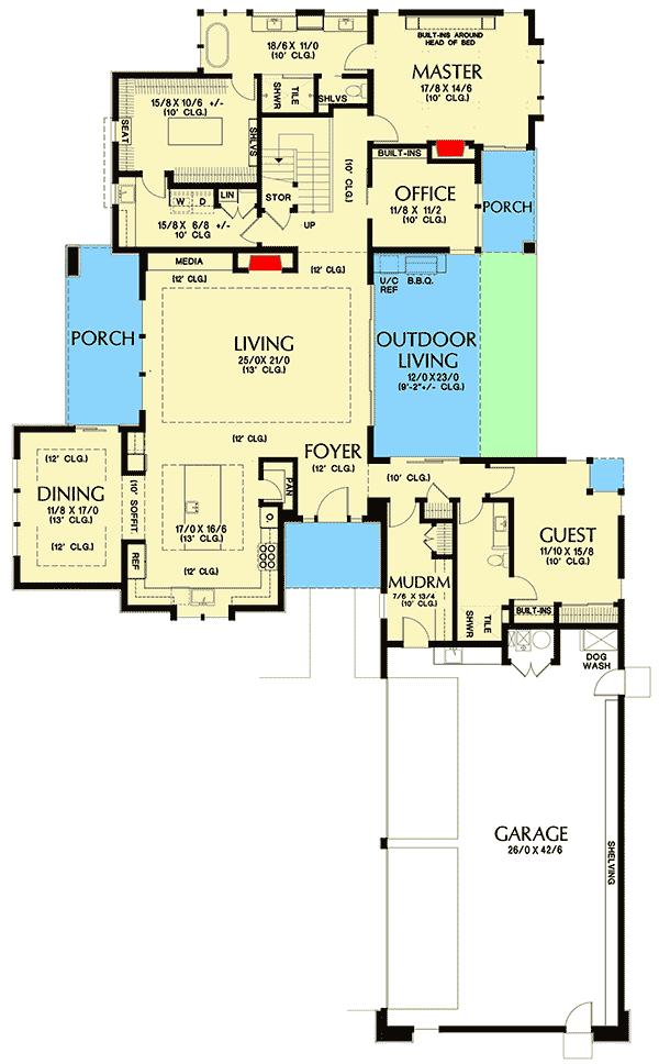 Plan 69737AM: Excellent Modern Prairie-Style House Plan with Ample Outdoor Space - Floor Plan - Main Level - Contemporary, Modern, Northwest, Prairie