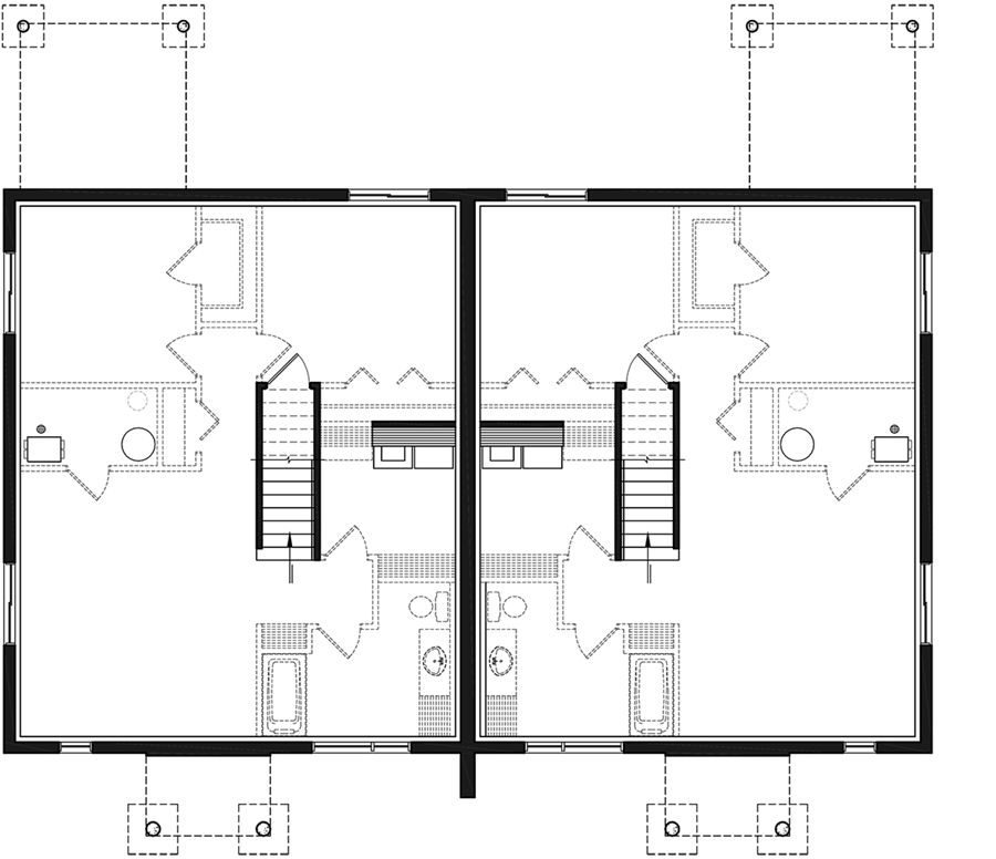 Plan 22544DR: Contemporary Duplex House Plan with Matching Units - Floor Plan - Lower Level - Contemporary, Mid Century Modern, Modern, Northwest