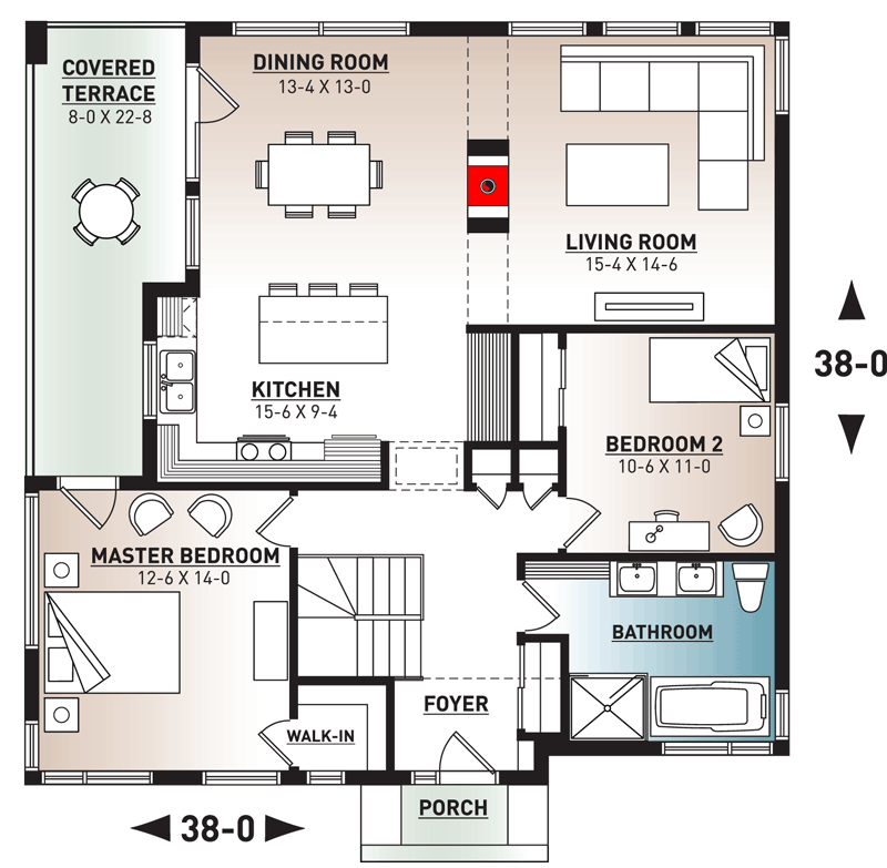 Plan 22546DR:  2-Bed Modern Cubist House Plan with Outdoor Living Space - 1296 Sq Ft - Floor Plan - Main Level - Contemporary, Modern, Vacation