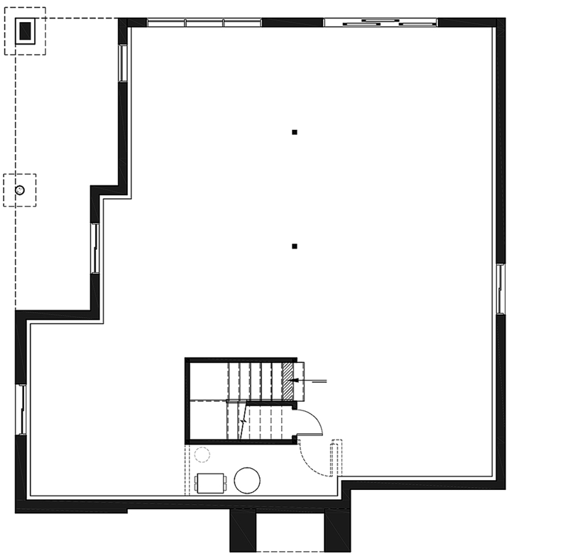 Plan 22546DR:  2-Bed Modern Cubist House Plan with Outdoor Living Space - 1296 Sq Ft - Floor Plan - Lower Level - Contemporary, Modern, Vacation