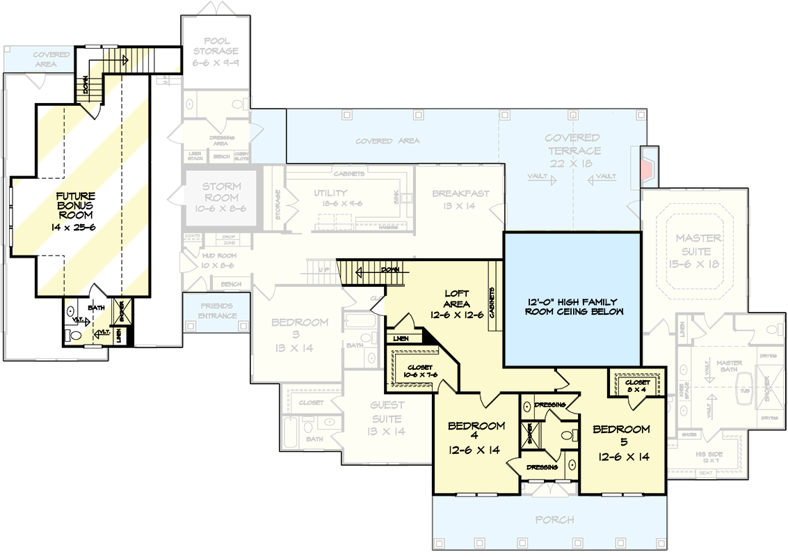 Plan 360053DK: Traditional Two-Story House Plan with Split Beds - Floor Plan - 2nd Floor - Country, Traditional