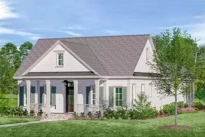 One-Story Country Cottage with Screen Porches in Back
