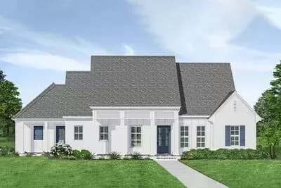 One-Level Acadian House Plan with Split Beds
