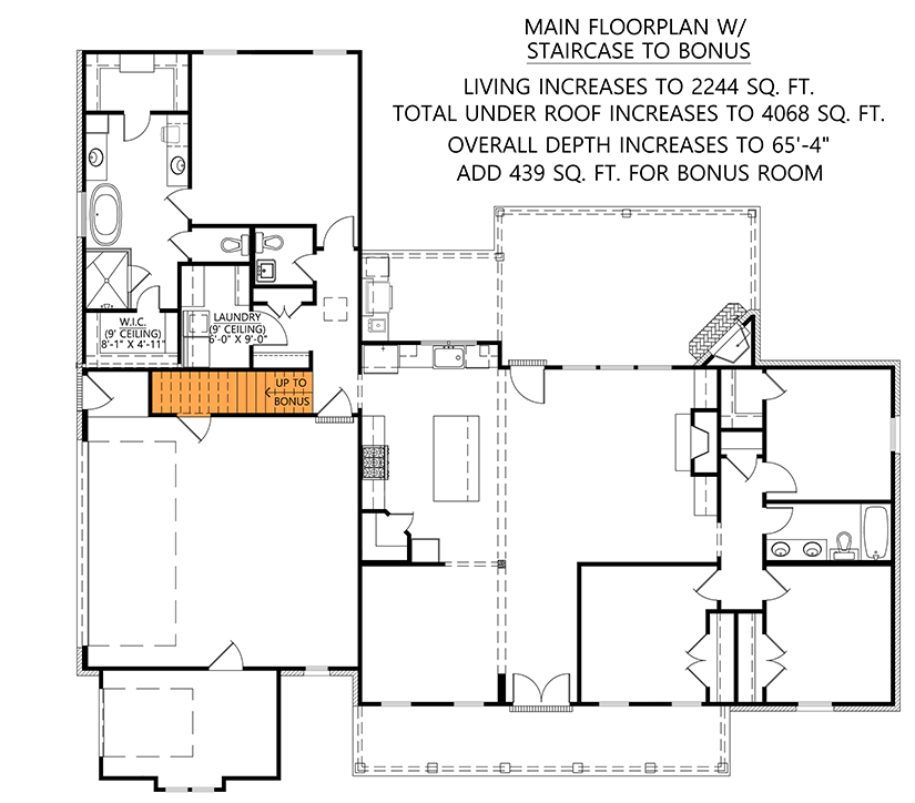 Plan 56440SM: Split Bedroom Modern Farmhouse With Rear Grilling Porch - 2166 Sq Ft - Floor Plan - Optional Room Over Garage Stairs - Country, Modern Farmhouse, New American, Traditional