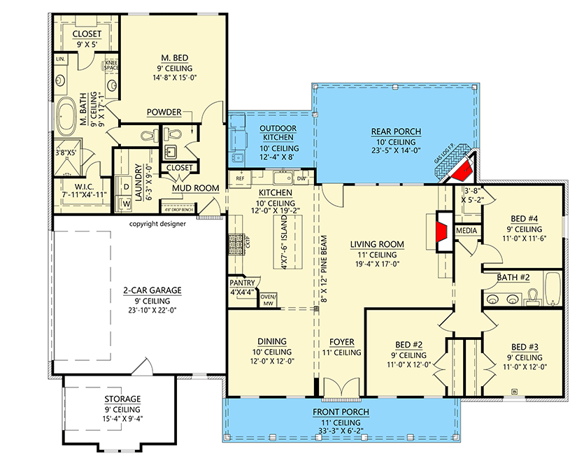 Plan 56440SM: Split Bedroom Modern Farmhouse With Rear Grilling Porch - 2166 Sq Ft - Floor Plan - Main Level - Country, Modern Farmhouse, New American, Traditional