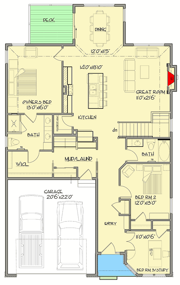 Plan 73425HS: Exclusive One-Story New American House Plan with Optional Finished Lower Level - Floor Plan - Main Level - Craftsman, New American