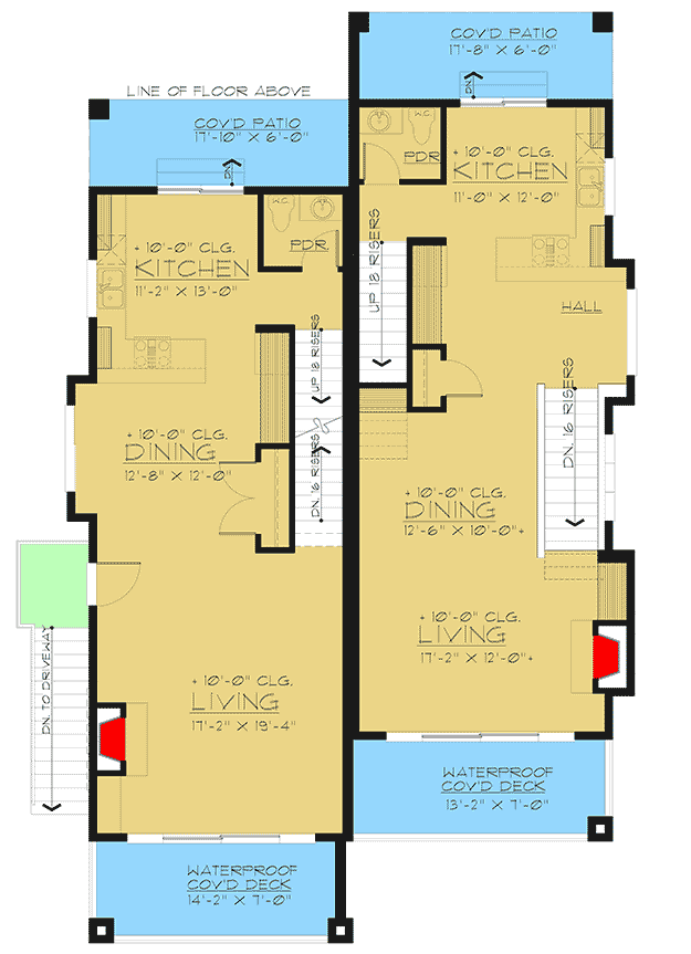 Plan 666064RAF: Contemporary 2-Family House Plan with a Drive-Under Garage - Floor Plan - Main Level - Modern, Northwest