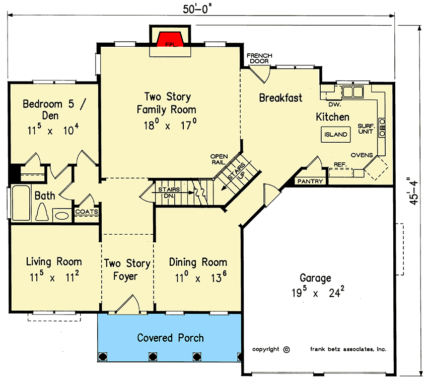 Plan 710202BTZ: Traditional House Plan with Upstairs Master Suite - Floor Plan - Main Level - Southern, Traditional
