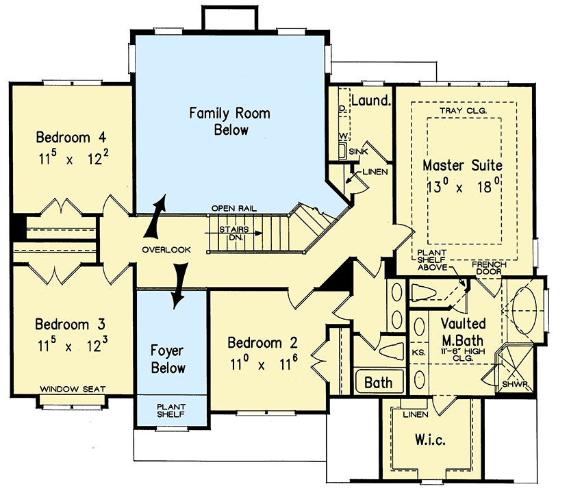 Plan 710202BTZ: Traditional House Plan with Upstairs Master Suite - Floor Plan - 2nd Floor - Southern, Traditional