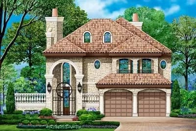 Zero Lot Line Starter Mediterranean-style House Plan