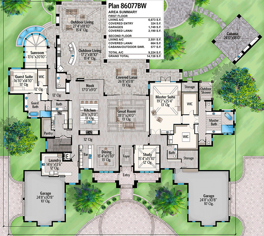 Plan 86077BW: Luxurious Two-Story House Plan with Expansive Outdoor Living Space - Floor Plan - Main Level - Craftsman, Northwest, Traditional