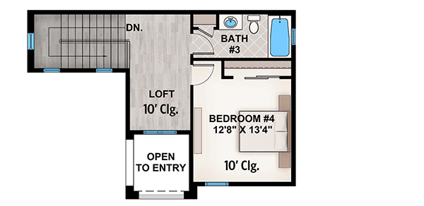 Plan 86080BW: Two-Story 3-Bed House Plan with Split Beds - Floor Plan - 2nd Floor - Contemporary, Florida-Style, Southern