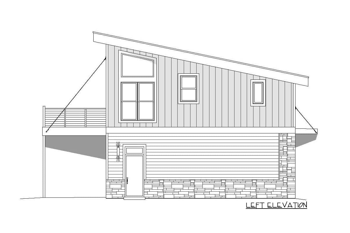 Plan 68591VR: 825 Square Foot Contemporary House Plan with Balcony - Image #5 - Carriage, Contemporary, Mid Century Modern, Modern