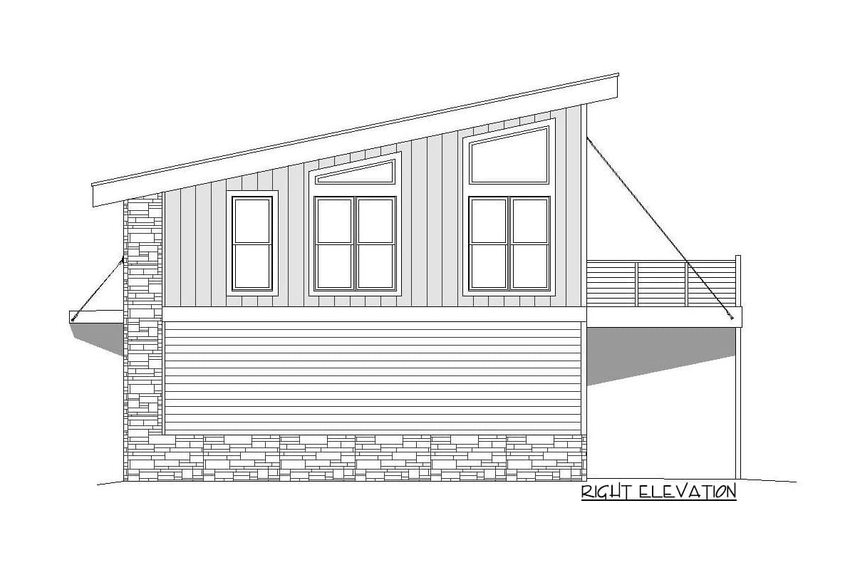 Plan 68591VR: 825 Square Foot Contemporary House Plan with Balcony - Image #7 - Carriage, Contemporary, Mid Century Modern, Modern
