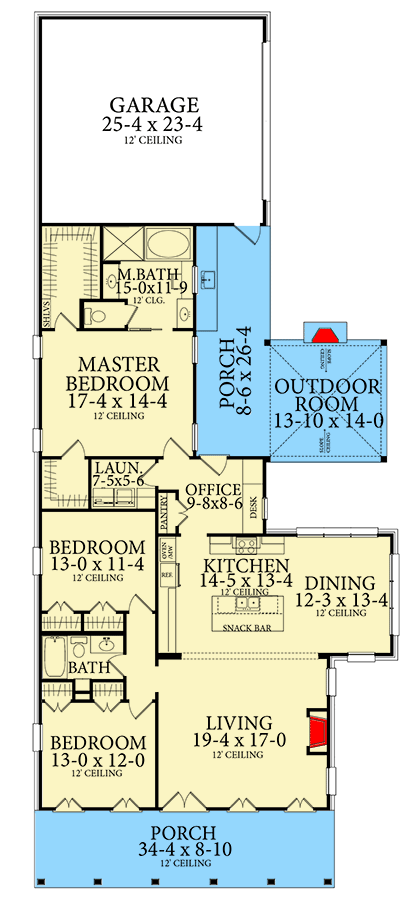 Plan 62152V: Southern Cottage House Plan with Outdoor Living Room with Fireplace - 1927  Sq Ft - Floor Plan - Main Level - Country, Southern, Southern Traditional