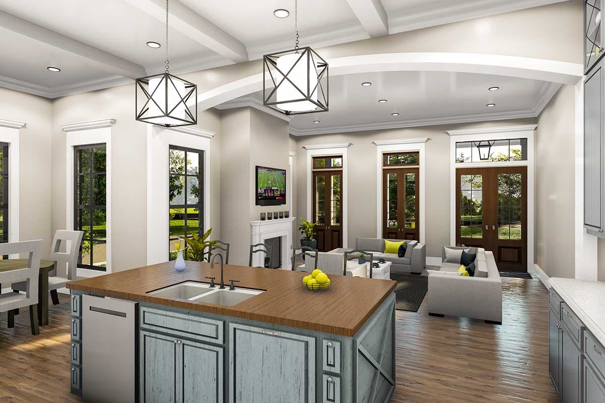 Plan 62152V: Southern Cottage House Plan with Outdoor Living Room with Fireplace - 1927  Sq Ft - Image #9 - Country, Southern, Southern Traditional