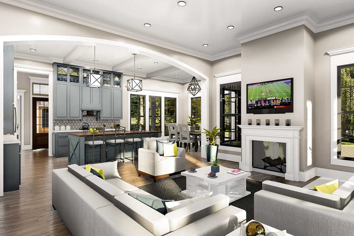 Plan 62152V: Southern Cottage House Plan with Outdoor Living Room with Fireplace - 1927  Sq Ft - Image #7 - Country, Southern, Southern Traditional