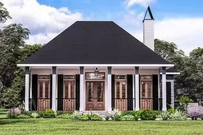 Southern Cottage House Plan with Outdoor Living Room with Fireplace - 1927  Sq Ft